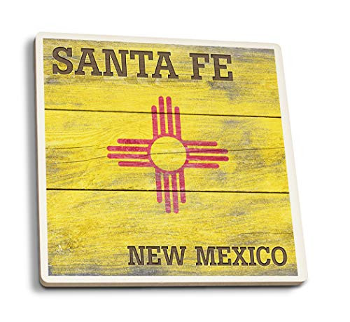 Lantern Press Santa Fe New Mexico Rustic State Flag -Set of 4 Ceramic Coasters Cork-Backed Absorbent-