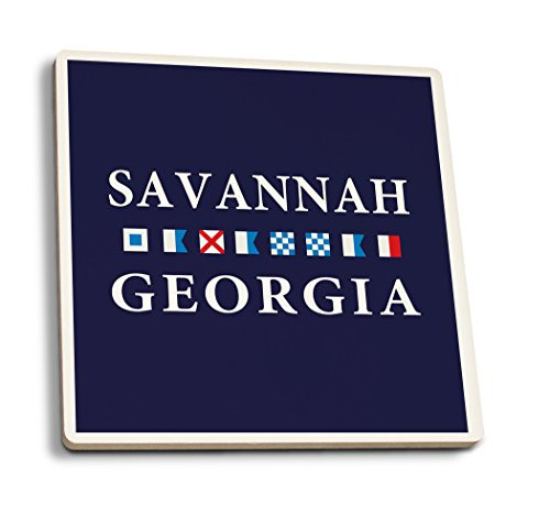Lantern Press Savannah Georgia Nautical Flags -Set of 4 Ceramic Coasters Cork-Backed Absorbent-