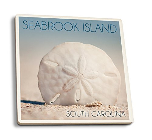 Lantern Press Seabrook Island South Carolina Sand Dollar and Beach -Set of 4 Ceramic Coasters Cork-Backed Absorbent-