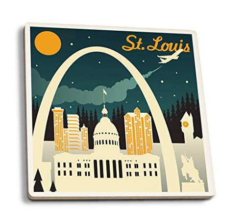Lantern Press St. Louis Missouri Retro Skyline 78406 -Set of 4 Ceramic Coasters Cork-Backed Absorbent-