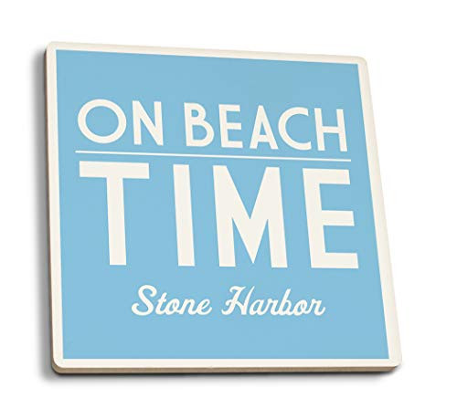 Lantern Press Stone Harbor New Jersey On Beach Time Simply Said -Set of 4 Ceramic Coasters Cork-Backed Absorbent-