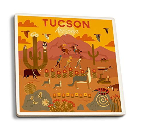 Lantern Press Tucson Arizona Geometric -Set of 4 Ceramic Coasters Cork-Backed Absorbent-