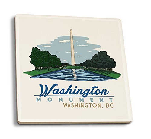 Lantern Press Washington DC Washington Monument -Set of 4 Ceramic Coasters Cork-Backed Absorbent-