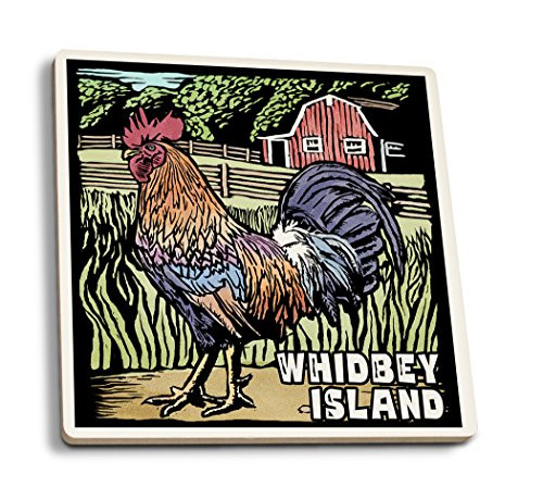 Lantern Press Whidbey Island Washington Rooster Scratchboard -Set of 4 Ceramic Coasters Cork-Backed Absorbent- Lantern Press Whidbey Island Washington Rooster Scratchboard -Set of 4 Ceramic Coasters Cork-Backed Absorbent-