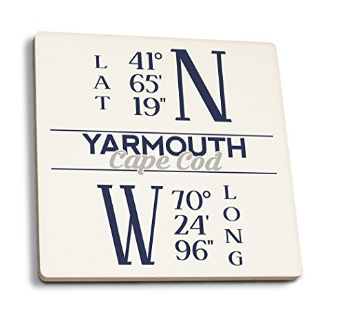 Lantern Press Yarmouth Cape Cod Massachusetts Latitude and Longitude -Set of 4 Ceramic Coasters Cork-Backed Absorbent- Lantern Press Yarmouth Cape Cod Massachusetts Latitude and Longitude -Set of 4 Ceramic Coasters Cork-Backed Absorbent-