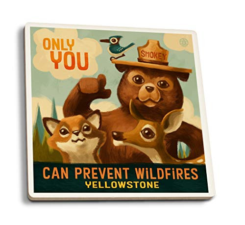 Lantern Press Yellowstone Smokey Bear Only You 79888 -Set of 4 Ceramic Coasters Cork-Backed Absorbent- Lantern Press Yellowstone Smokey Bear Only You 79888 -Set of 4 Ceramic Coasters Cork-Backed Absorbent-
