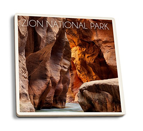Lantern Press Zion National Park Utah Slot Canyon -Set of 4 Ceramic Coasters Cork-Backed Absorbent-