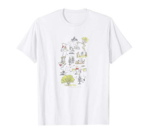 Disney Winnie The Pooh Group Shot Map Of 100 Acre Wood T-Shirt