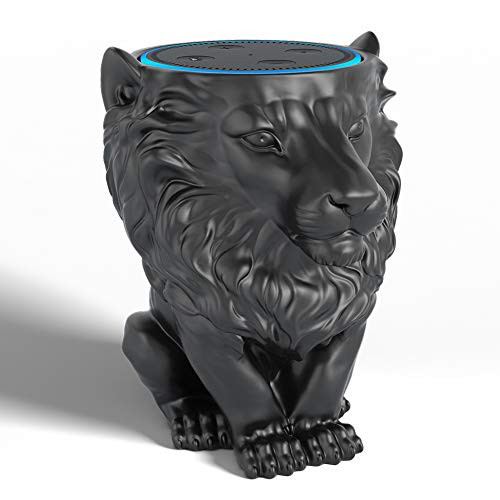 Echo Dot Case,Statue Echo Dot Holder for Echo Dot 2nd and 1st Generation, Cartoon Decor Echo Dot Holder Skin Cover Table Stand (Lion, Dumb Black)