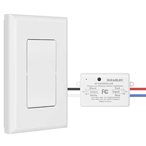 Suraielec Wireless Remote Light Switch No Wiring No WiFi 100ft RF Range Pre-Programmed Expandable Wireless Wall Switch and Receiver Kit Remote Control Light Fixture for Lamp Ceiling Light Fan