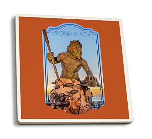 Lantern Press Virginia Beach Virginia King Neptune Statue Contour 99189 -Set of 4 Ceramic Coasters Cork-Backed Absorbent-