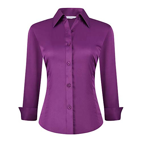 Alex Vando Womens Dress Shirts Wrinkle Free Regular Fit Long Sleeve Stretch Bamboo Work ShirtPurpleXL