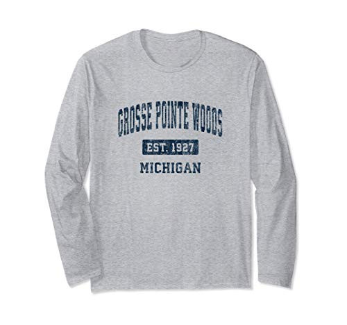Grosse Pointe Woods Michigan MI Vintage Sports Design Navy Long Sleeve T-Shirt