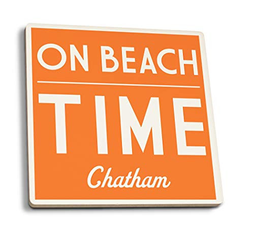 Lantern Press Chatham Massachusetts On Beach Time Simply Said 99130 -Set of 4 Ceramic Coasters Cork-Backed Absorbent-