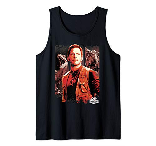 Jurassic World 2 Owen and Dinosaurs Red Hue Panel Portrait Tank Top