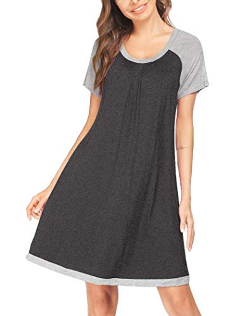 Ekouaer Sleepwear Nightgowns Womens Short Sleeve Nightshirts Comfy Pajama Dress -Gray Medium-