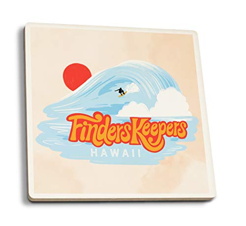 Lantern Press Hawaii Secret Surf Spot Surf Scene Contour 109178 -Set of 4 Ceramic Coasters Cork-Backed Absorbent-