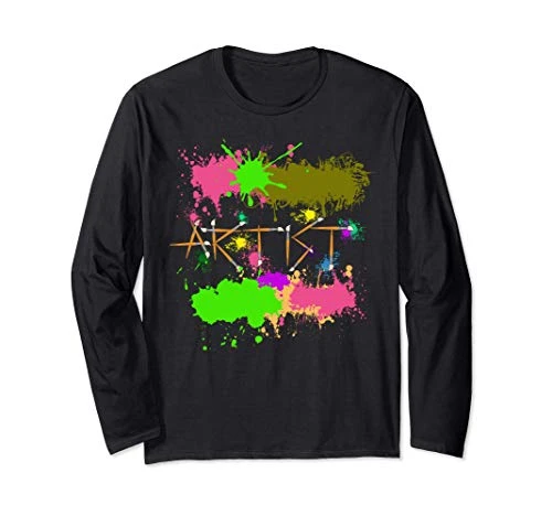 Artist Painters Funny Womens Splatter Paint Graffiti Costume Long Sleeve T-Shirt