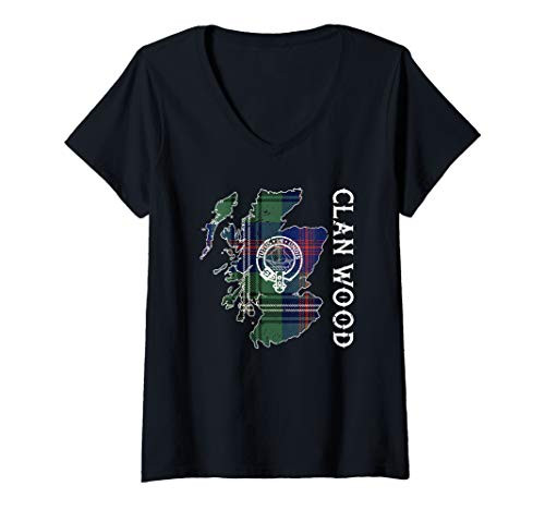 Womens Clan Wood Family Name Surname Reunion Matching Family Tree V-Neck T-Shirt
