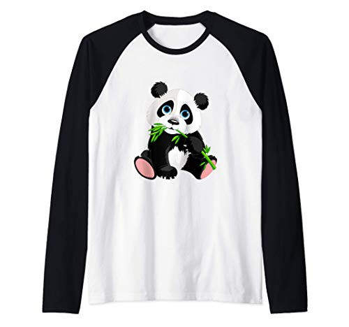 Adorable Panda Bear Eating Bamboo - Panda-bear Lovers Raglan Baseball Tee