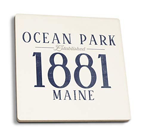 Lantern Press Ocean Park Maine Established Date -Blue- -Set of 4 Ceramic Coasters Cork-Backed Absorbent-
