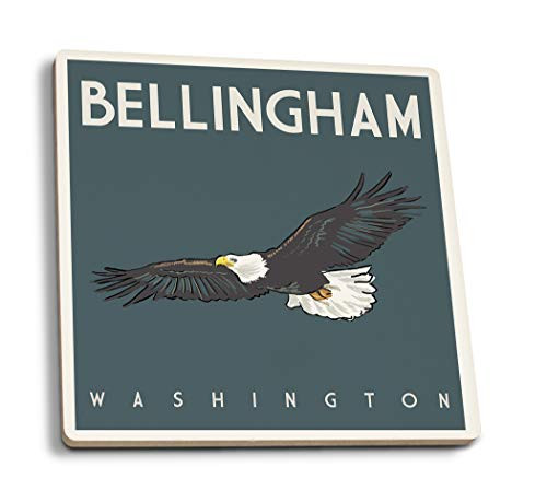 Lantern Press Bellingham Washington - Bald Eagle Soaring -Set of 4 Ceramic Coasters - Cork-Backed Absorbent-