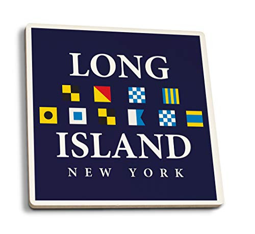 Lantern Press Long Island New York Nautical Flags 95016 -Set of 4 Ceramic Coasters Cork-Backed Absorbent-