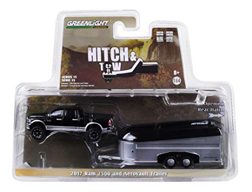 Greenlight 32150-B 2017 Dodge Ram 2500 4x4 Pickup TrucBlacwith Silver Aerovault Trailer Hitch & Tow Series 15 1/64 Diecast Models 32150 B