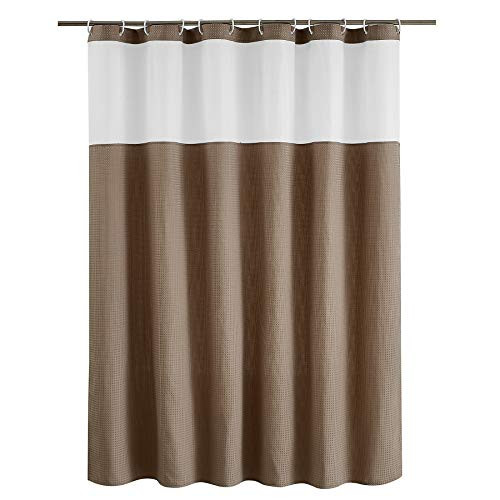 Bedsure Fabric Shower Curtain Brown Waffle Weave Shower Curtain for Bathroom Waterproof Bathroom Curtain with 12 Hooks Machine Washable 72x84 Inch