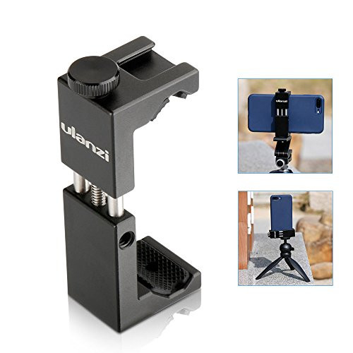 Compatible iPhone Tripod Mount Adapter Cold Shoe - Ulanzi Newest ST-02S Aluminum Metal Cell Phone Tripod Mount, Phone Tripod Adapter, Vertical & Horizontal Smartphone Tripod Mount