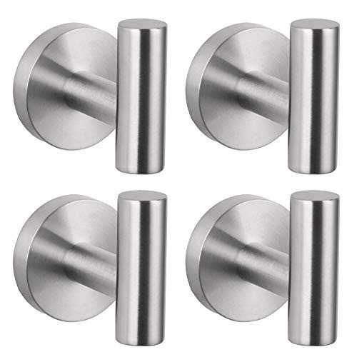 GERZWY Bath Towel Hook SUS 304 Stainless Steel Coat-Robe Clothes Hook for Bath Kitchen Modern Hotel Style Wall Mounted 4 Pack Brushed Finish