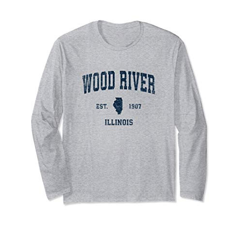 Wood River Illinois IL Vintage Sports Design Navy Print Long Sleeve T-Shirt Wood River Illinois IL Vintage Sports Design Navy Print Long Sleeve T-Shirt
