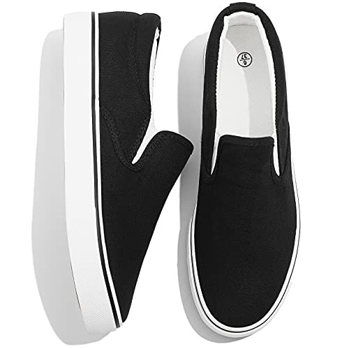 Adokoo Womens Slip on Shoes Canvas Loafers Fashion Casual Sneakers -US8Black-