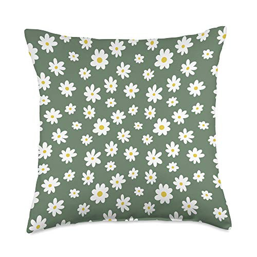 Design Minds Boutique Daisy Pattern -sage green-white-yellow- Throw Pillow 18x18 Multicolor