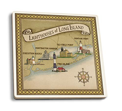 Lantern Press New York Lighthouses of Long Island 71633 -Set of 4 Ceramic Coasters Cork-Backed Absorbent- Lantern Press New York Lighthouses of Long Island 71633 -Set of 4 Ceramic Coasters Cork-Backed Absorbent-