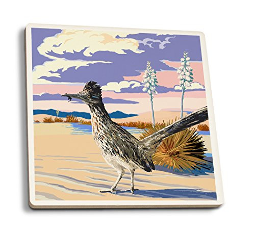 Lantern Press Roadrunner Scene -Set of 4 Ceramic Coasters Cork-Backed Absorbent-