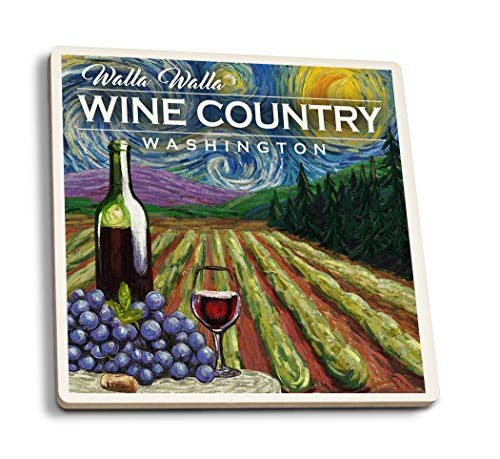 Lantern Press Walla Walla Washington Wine Country Vineyard Starry Night 102958 -Set of 4 Ceramic Coasters Cork-Backed Absorbent- Lantern Press Walla Walla Washington Wine Country Vineyard Starry Night 102958 -Set of 4 Ceramic Coasters Cork-Backed Absorbent-