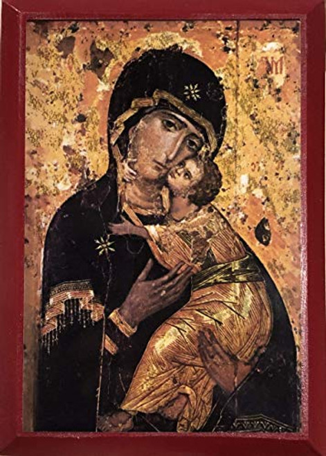 Wooden Greek Orthodox Christian Ancient Icon Saint Mary-Holy Virgin Mary-Theotokos-Virgin of Vladimir -5.5" x 7.5"- Wooden Greek Orthodox Christian Ancient Icon Saint Mary-Holy Virgin Mary-Theotokos-Virgin of Vladimir -5.5" x 7.5"-