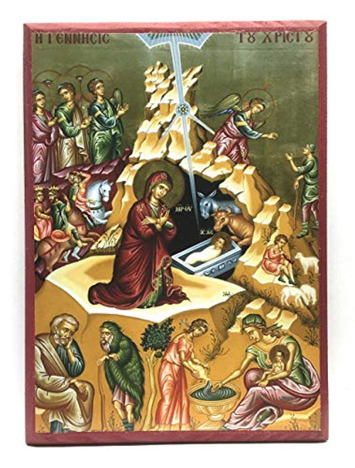 Wooden Greek Orthodox Christian Icon The Nativity of Jesus Christ-Christmas -5.5" x 7.5"- Wooden Greek Orthodox Christian Icon The Nativity of Jesus Christ-Christmas -5.5" x 7.5"-