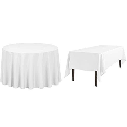 LinenTablecloth 108-Inch Round Polyester Tablecloth White  and  60 x 126-Inch Rectangular Polyester Tablecloth White