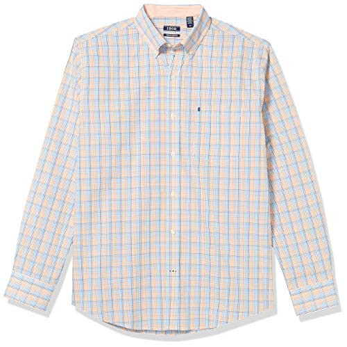 IZOD Men's Button Down Long Sleeve Stretch Performance Plaid Shirt Cantaloupe Medium