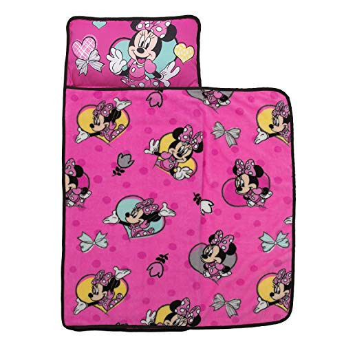 Disney Minnie Mouse Toddler Nap Mat with Attached Pillow and Blanket Pink Aqua Yellow