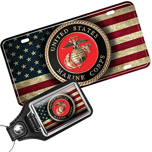 Brotherhood Marine Corps License Plate and Marine Corps USMC Keychain - Marine Corp Gifts