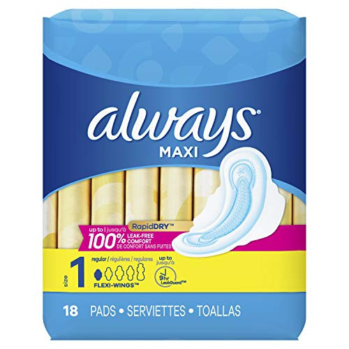 Always Maxi Unscented Pads with Wings Regular 18 Count -Pack of 4-