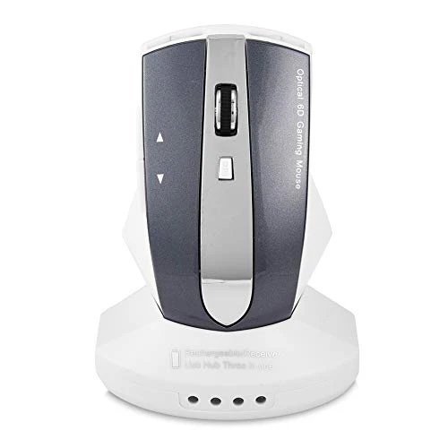 Wireless Mouse Rechargeable Optical Mouse Gaming Mice with Charging Dock Stand 3-Port USB Hub-Black  plus Silver-
