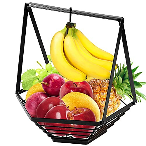 Findigit Trunk Fruit Basket With Banana Hanger- Farmhouse Fruit Bowl With Banana Holder Tree - Vegetable and Fruit Holder With Detachable Banana Stand - Fruit Bowl For Kitchen Counter