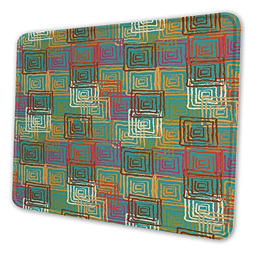 Abstract Grunge Pattern with Folk Rainbow Ornament Squares Rectangle Mouse Pad Non-Slip Rectangular Mouse Pads Size 10 x 12 Inch
