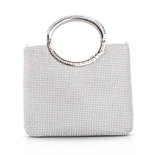 LIFEWISH Womens Crystal Rhinestone Evening Bags Bling Clutch Purses for Prom Cocktail Party Wedding?Silver-L?