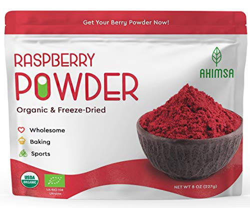Organic Freeze Dried Raspberry Powder 8 oz Ahimsa - USDA Certified - Red Raspberry Freeze Dried - Smoothie and Backing Powder