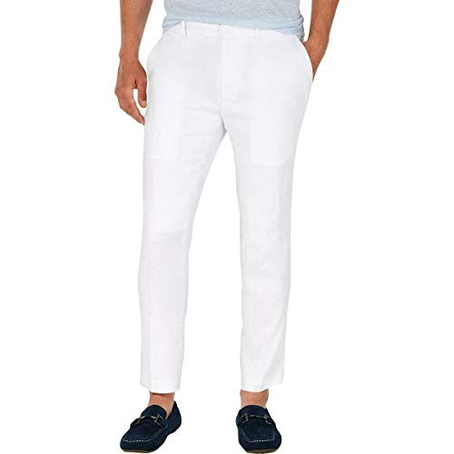 Alfani Mens Pants 38X32 Herringbone Flat-Front Stretch White 38